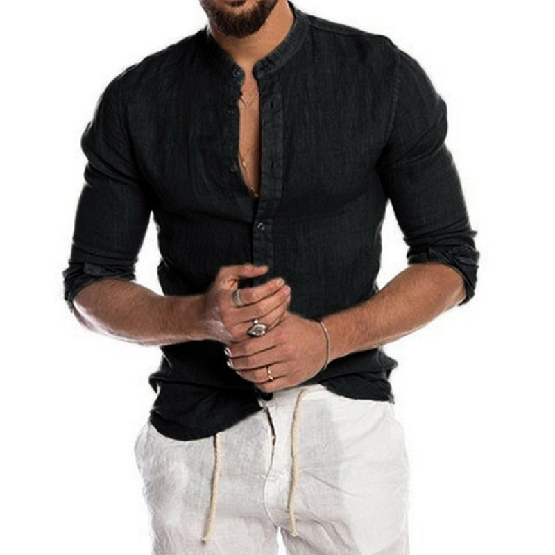 Camisas masculinas de algodão e linho de mangas compridas - REF C144